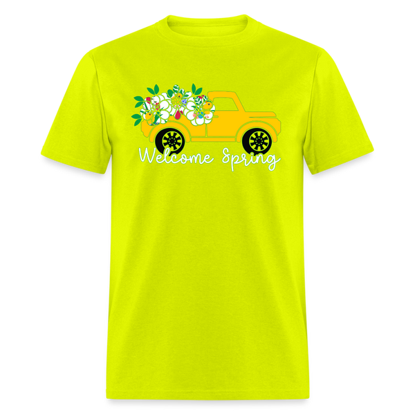 8150 Chickadee Welcome Spring Truck POD TSHIRT - safety green