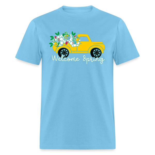 8150 Chickadee Welcome Spring Truck POD TSHIRT - aquatic blue