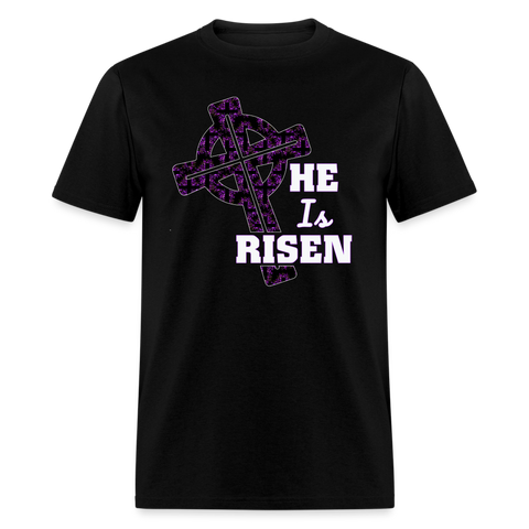 8152 Rejoice In Purple He Is Risen Cross - Solid POD TSHIRT - black