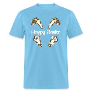8147 Chocolate Marshmallow Happy Easter Ears & Feet POD TSHIRT - aquatic blue