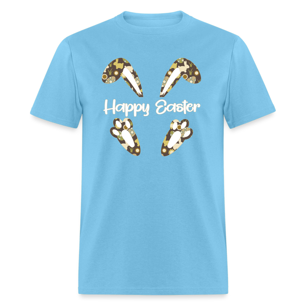 8147 Chocolate Marshmallow Happy Easter Ears & Feet POD TSHIRT - aquatic blue