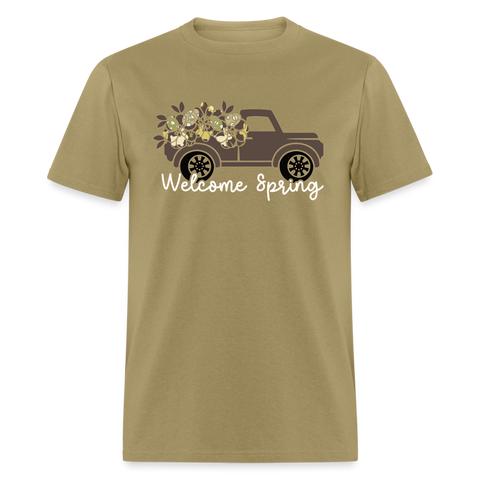 8147 Chocolate Marshmallow Welcome Spring Truck POD TSHIRT - khaki