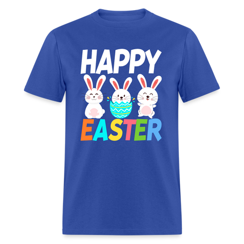 1076 Happy Easter 3 Bunnies TSHIRT - royal blue