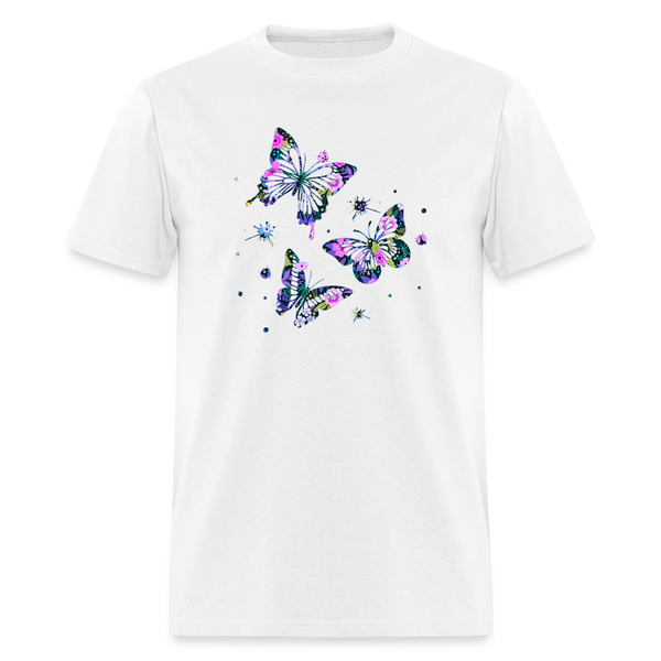 8396 Gloria's Flowers & Ferns Butterfly Trio POD TSHIRT - white