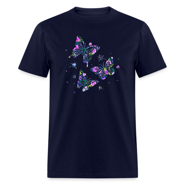 8396 Gloria's Flowers & Ferns Butterfly Trio POD TSHIRT - navy