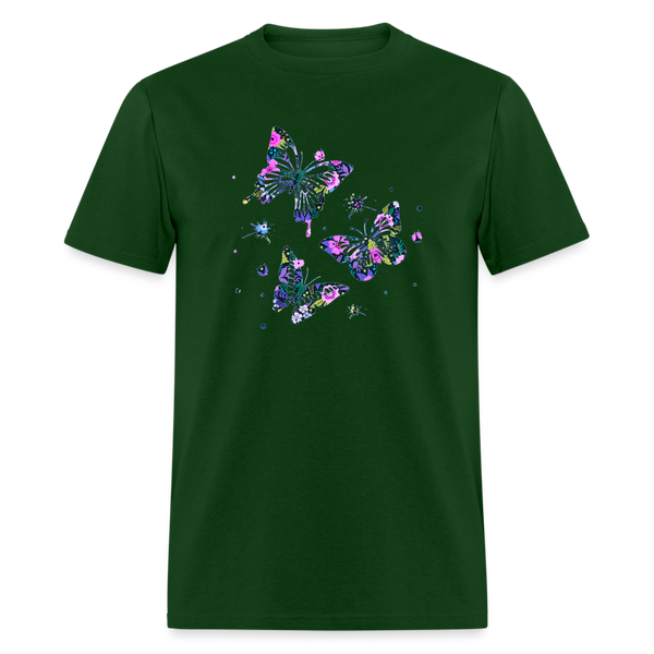 8396 Gloria's Flowers & Ferns Butterfly Trio POD TSHIRT - forest green