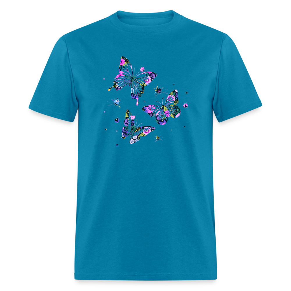 8396 Gloria's Flowers & Ferns Butterfly Trio POD TSHIRT - turquoise