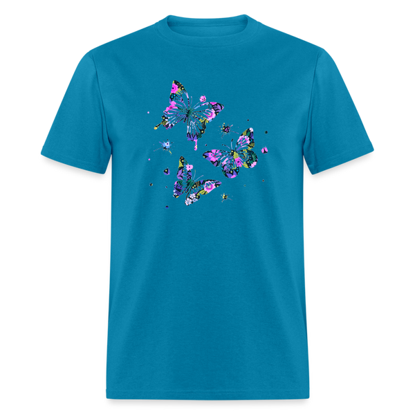 8396 Gloria's Flowers & Ferns Butterfly Trio POD TSHIRT - turquoise