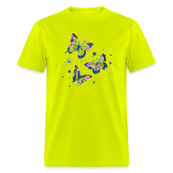 8396 Gloria's Flowers & Ferns Butterfly Trio POD TSHIRT - safety green