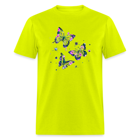 8396 Gloria's Flowers & Ferns Butterfly Trio POD TSHIRT - safety green