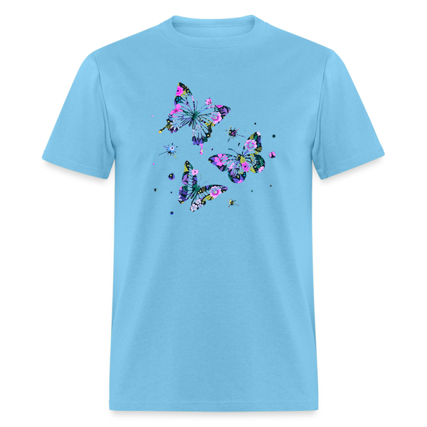 8396 Gloria's Flowers & Ferns Butterfly Trio POD TSHIRT - aquatic blue