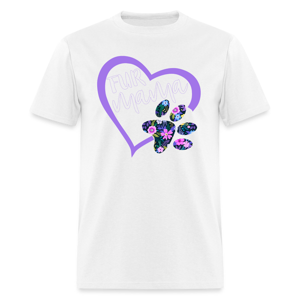 8396 Gloria's Flowers & Ferns Fur Mama Heart w Paw POD TSHIRT - white