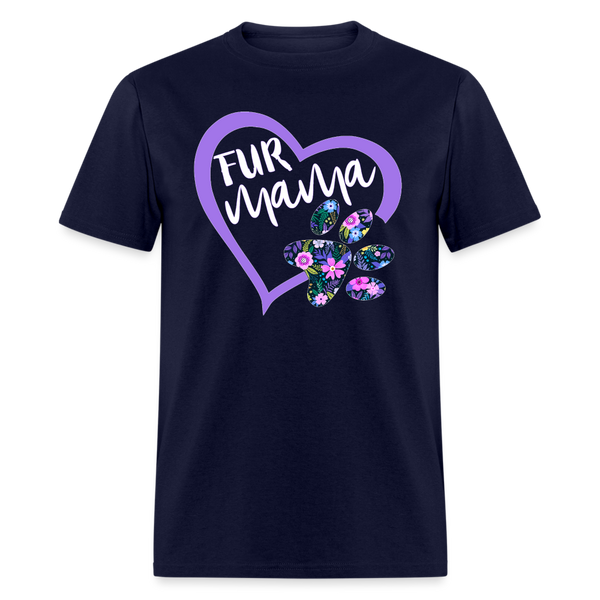 8396 Gloria's Flowers & Ferns Fur Mama Heart w Paw POD TSHIRT - navy