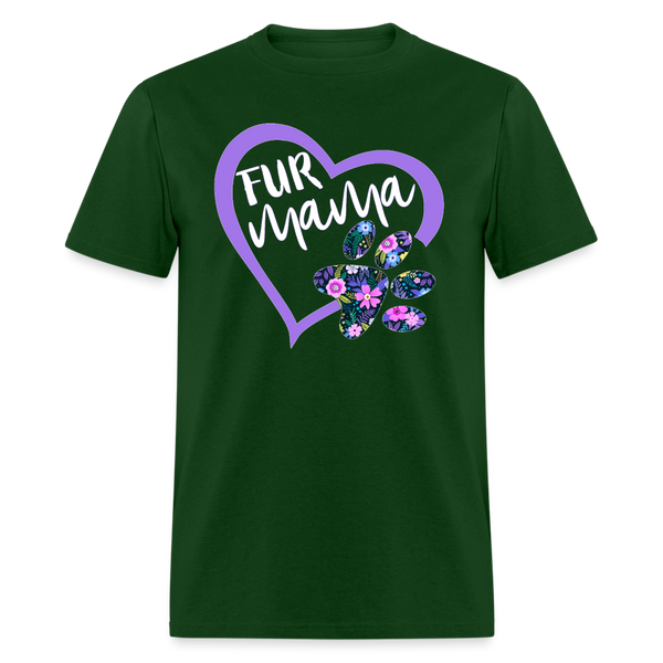 8396 Gloria's Flowers & Ferns Fur Mama Heart w Paw POD TSHIRT - forest green