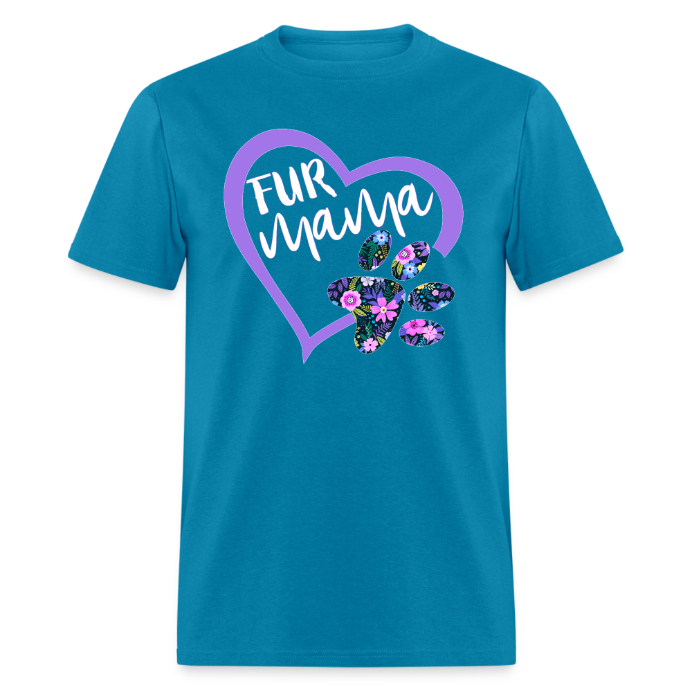 8396 Gloria's Flowers & Ferns Fur Mama Heart w Paw POD TSHIRT - turquoise