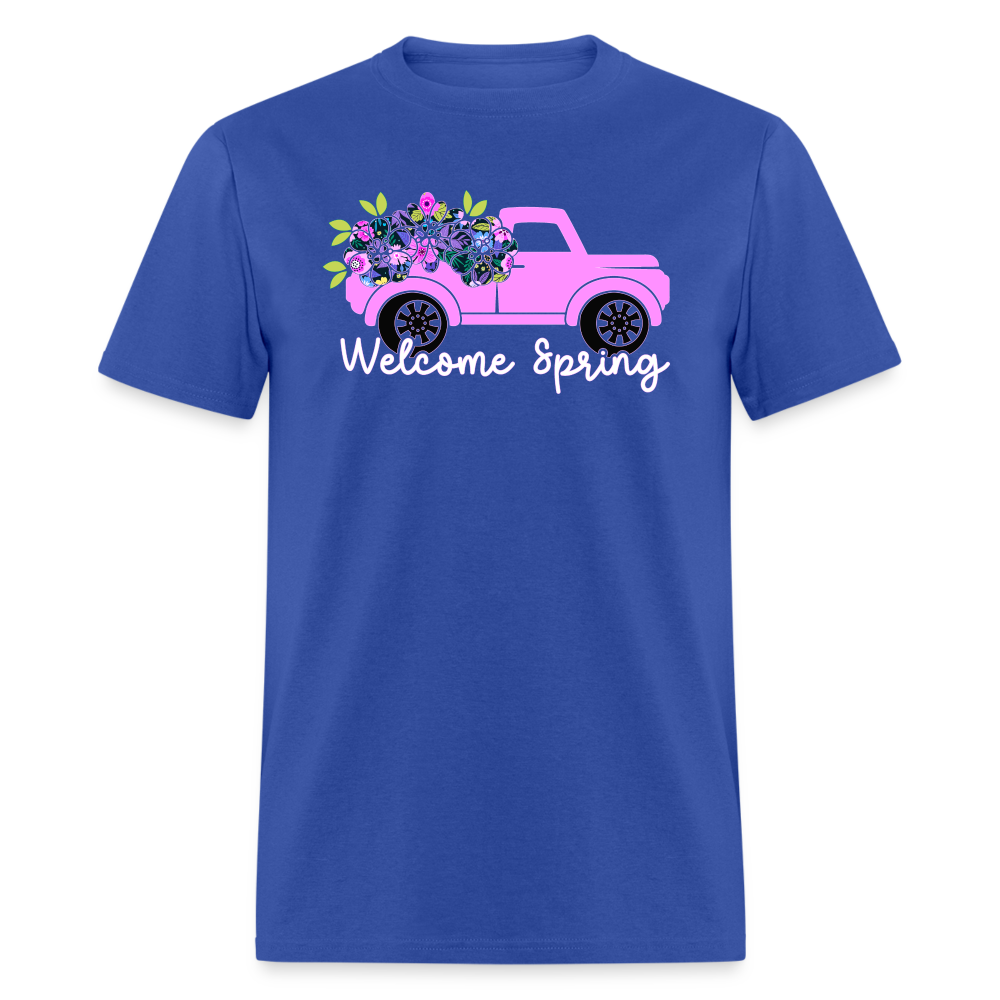 8396 Gloria's Flowers & Ferns Welcome Spring Truck POD TSHIRT - royal blue