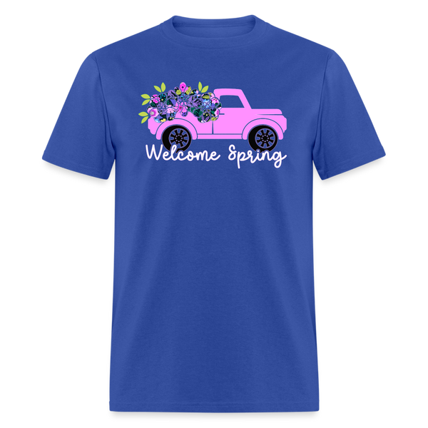 8396 Gloria's Flowers & Ferns Welcome Spring Truck POD TSHIRT - royal blue