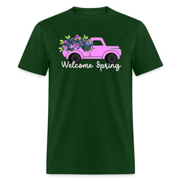 8396 Gloria's Flowers & Ferns Welcome Spring Truck POD TSHIRT - forest green