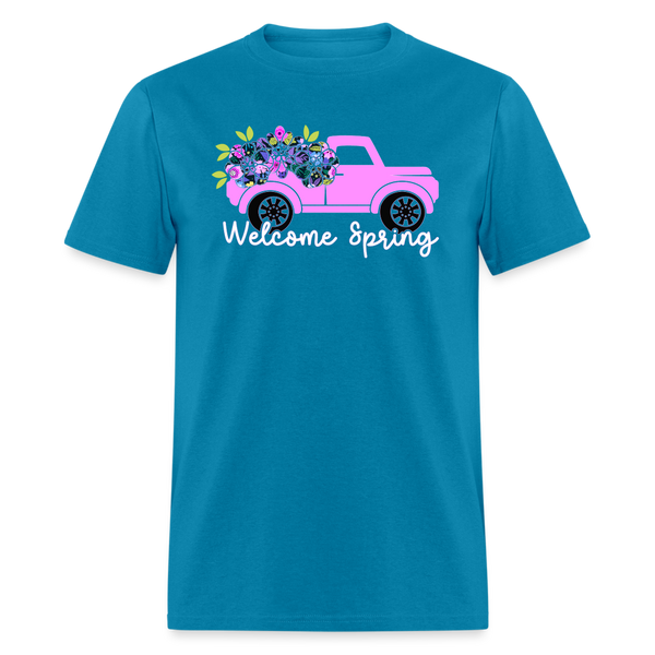 8396 Gloria's Flowers & Ferns Welcome Spring Truck POD TSHIRT - turquoise