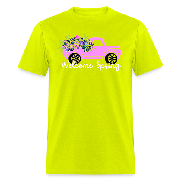 8396 Gloria's Flowers & Ferns Welcome Spring Truck POD TSHIRT - safety green