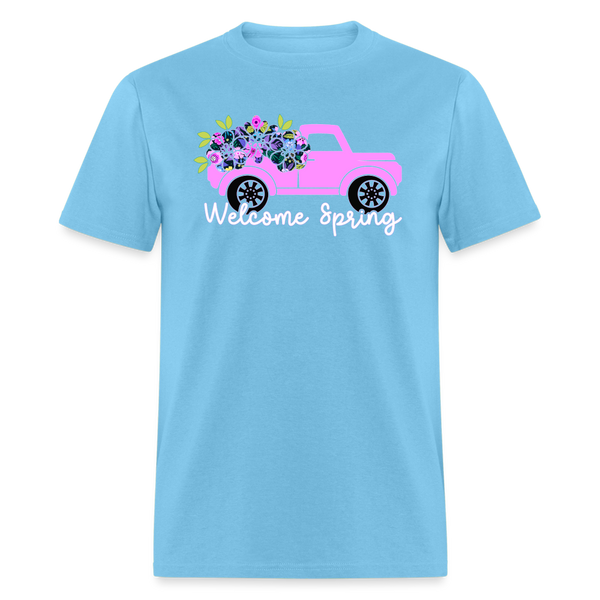 8396 Gloria's Flowers & Ferns Welcome Spring Truck POD TSHIRT - aquatic blue