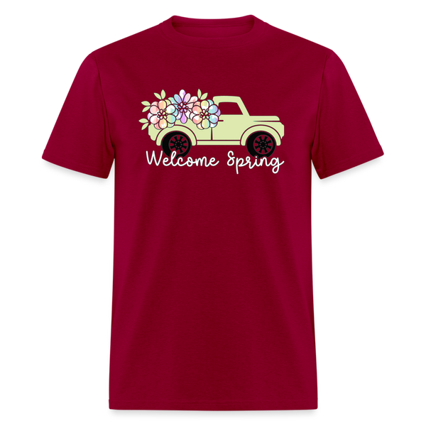 8401 Kelly's Banded Butterfly Welcome Spring Truck POD TSHIRT - dark red