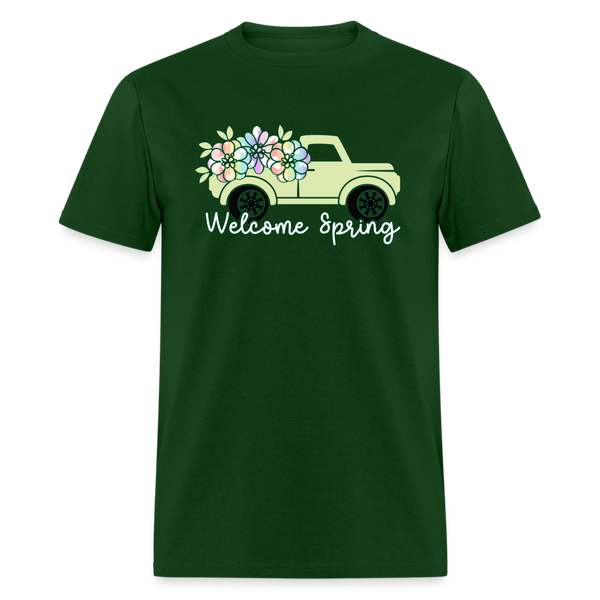 8401 Kelly's Banded Butterfly Welcome Spring Truck POD TSHIRT - forest green